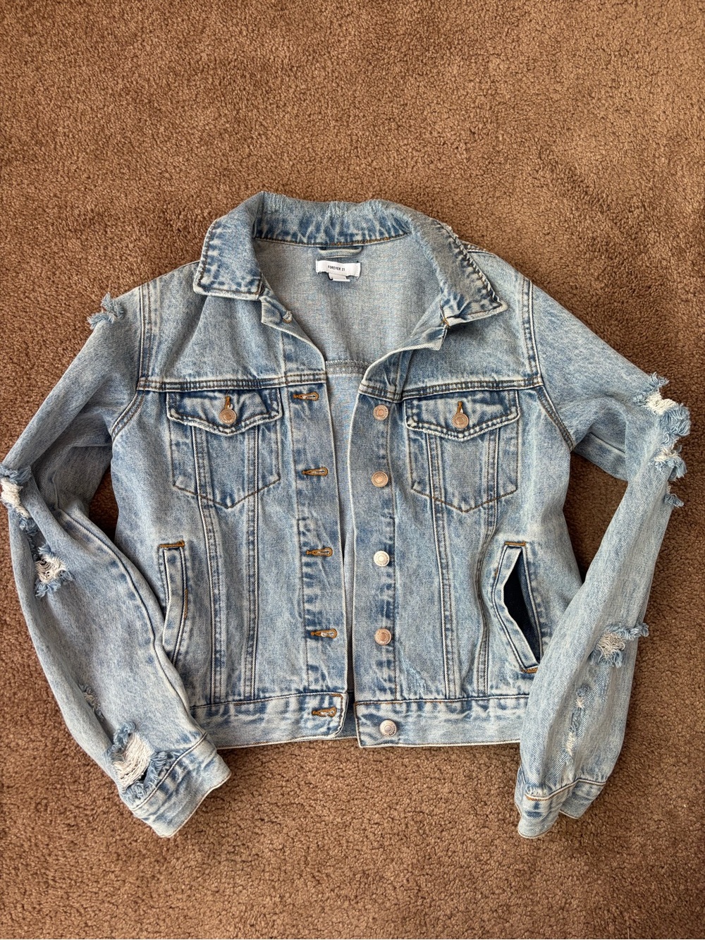 Women’s Small Forever 21 Light Blue Distressed Denim Jacket